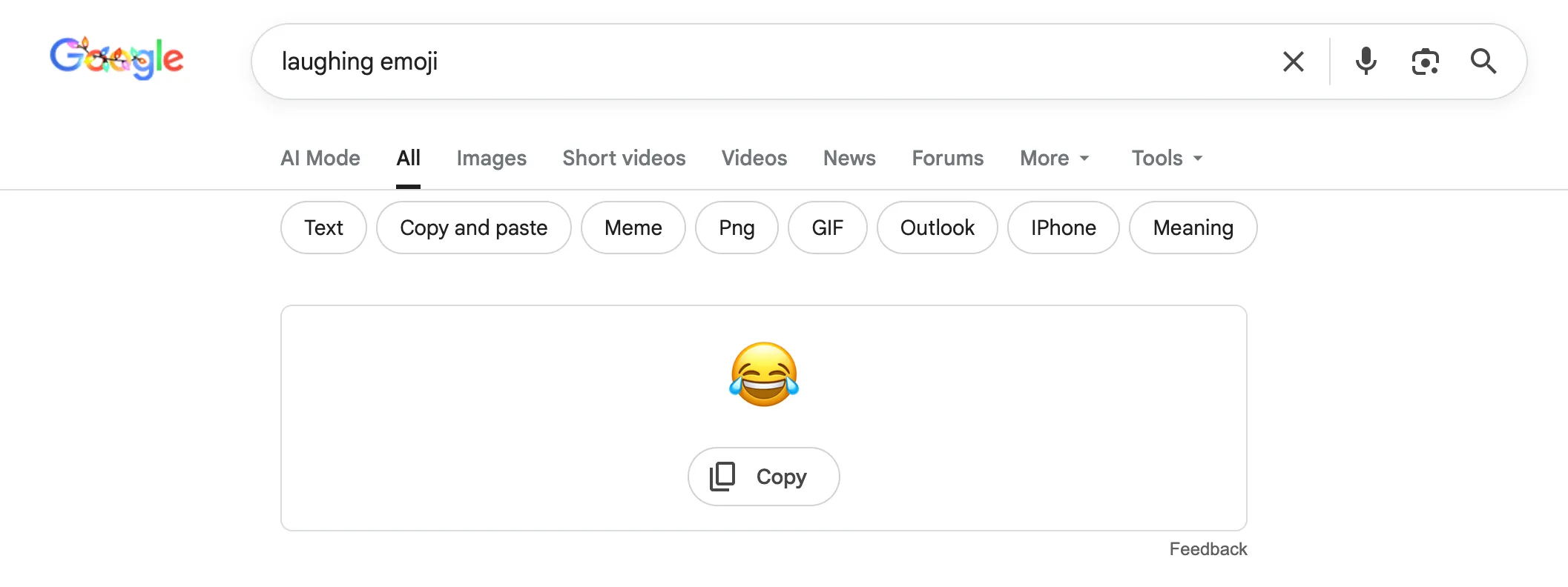 SERP for laughing emoji search on Google